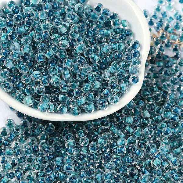 

PandaHall Transparent Inside Colours Glass Seed Beads, Round Hole, Round, Dark Turquoise, 4x3mm, Hole: 1.4mm, about 6428pcs/pound Glass