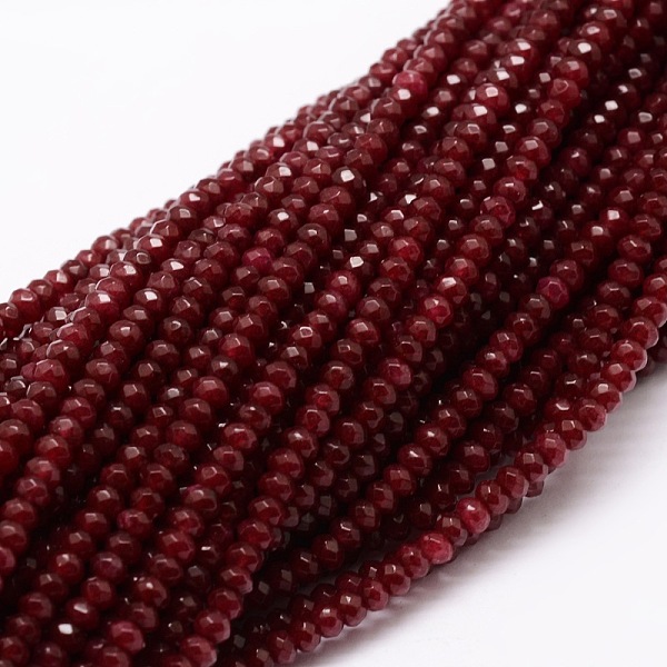 

PandaHall Dyed Natural Malaysia Jade Rondelle Beads Strands, Faceted, FireBrick, 3x2mm, Hole: 1mm, about 154pcs/strand, 14.3 inch Malaysia..., Red