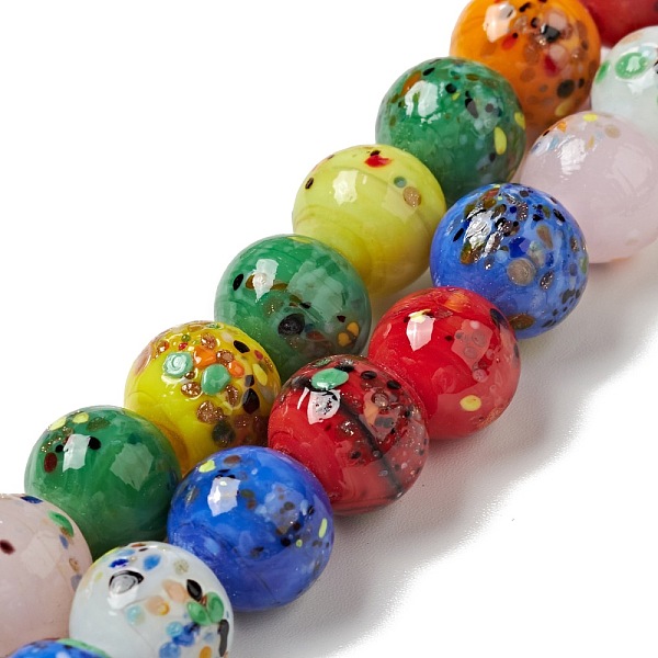 

PandaHall Handmade Lampwork Beads Strand, Round, Colorful, 10x9~10mm, Hole: 1.2mm, about 40pcs/strand, 14.76 inch(37.5cm) Lampwork Round