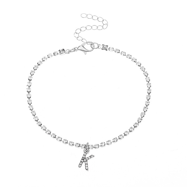 

PandaHall Fashionable and Creative Rhinestone Anklet Bracelets, English Letter K Hip-hop Creative Beach Anklet for Women Alloy