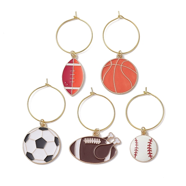 

PandaHall Sport Theme Alloy Enamel Wine Glass Charms, with Brass Hoop Earring Findings, Mixed Color, 51.5~59.5mm, Inner Diameter: 24mm Alloy..., Multicolor