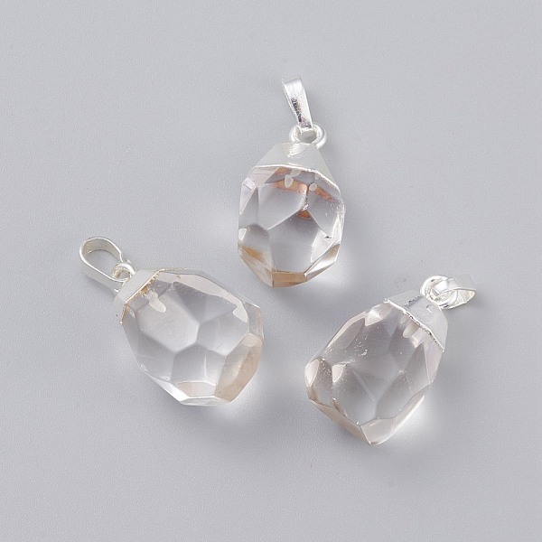 

PandaHall Natural Quartz Crystal Pendants, Rock Crystal Pendants, with Brass Bails, Faceted, Teardrop, Silver Color Plated...