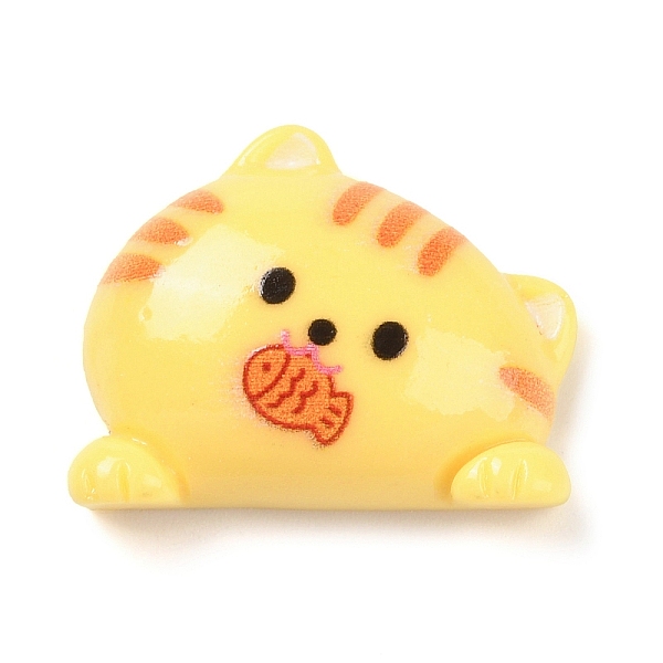 

PandaHall Cute Cat Eat Fish Opaque Resin Decoden Cabochons, Kitten, for Jewelry Making, Gold, 28.5x23x7mm Resin Cat Shape Gold