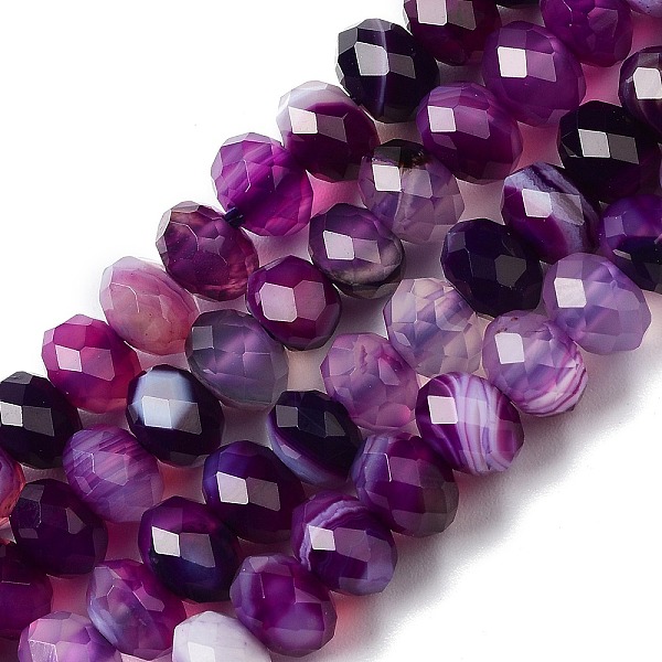 

PandaHall Natural Banded Agate/Striped Agate Beads Strands, Dyed & Heated, Faceted Rondelle, Purple, 6x4mm, Hole: 1mm, about 93pcs/strand...