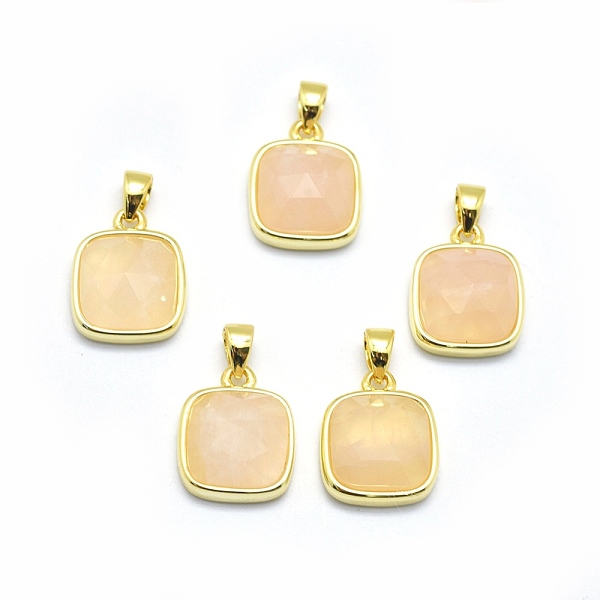 

PandaHall Natural Rose Quartz Pendants, with Golden Tone Brass Findings, Square, Faceted, 13x11x5mm, Hole: 3.5x5.5mm Rose Quartz Square