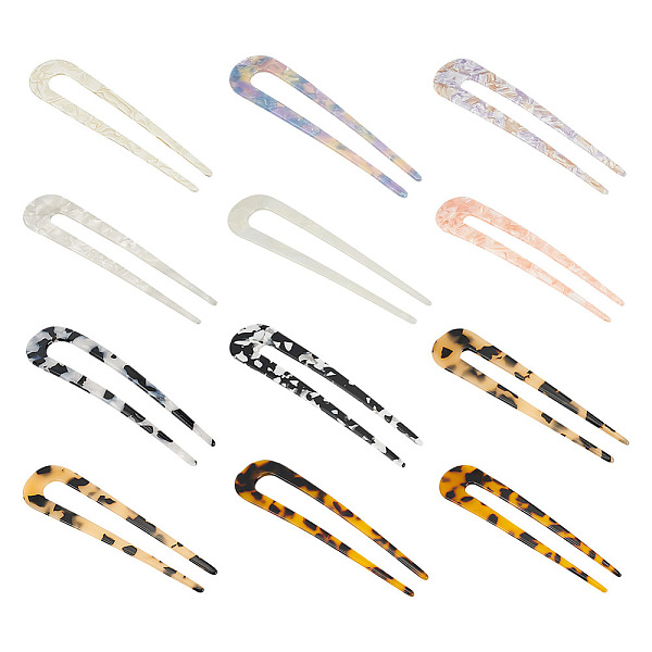 

PandaHall GOMAKERER 12Pcs 12 Colors Acrylic Hair Forks, for Women Girls, Mixed Color, 118x26.5x3mm, 1pc/color Acrylic Multicolor