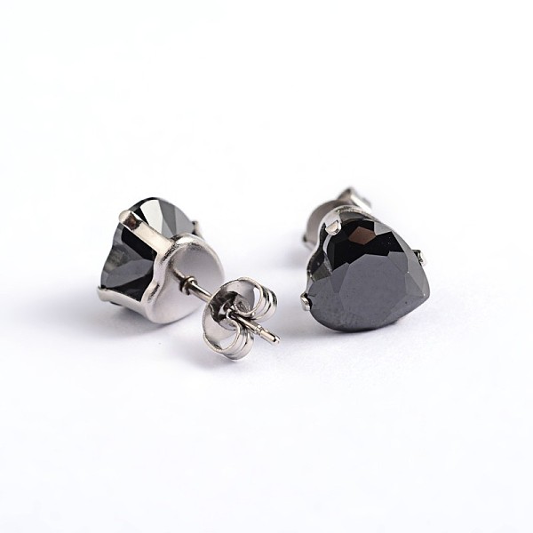 

PandaHall Heart 304 Stainless Steel Cubic Zirconia Stud Earrings, Black, 6x6mm, Pin: 0.9mm Cubic Zirconia Black
