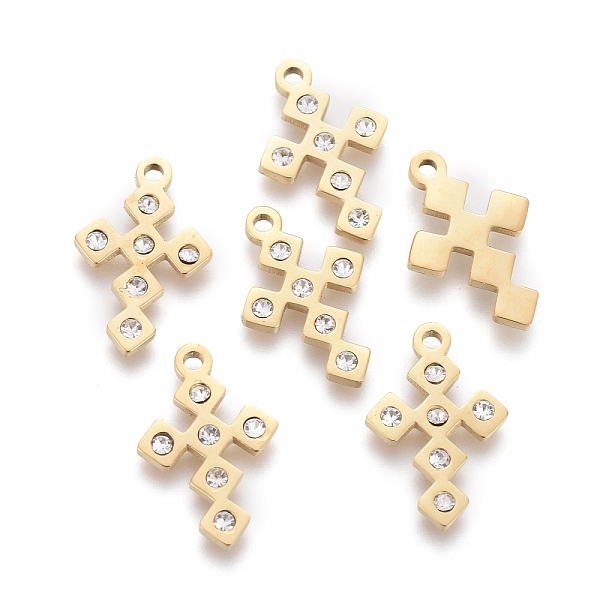 

PandaHall 316 Surgical Stainless Steel Tiny Cross Charms, with Crystal Rhinestone, Golden, 13x8.5x1mm, Hole: 1mm Stainless Steel+Rhinestone..., Clear