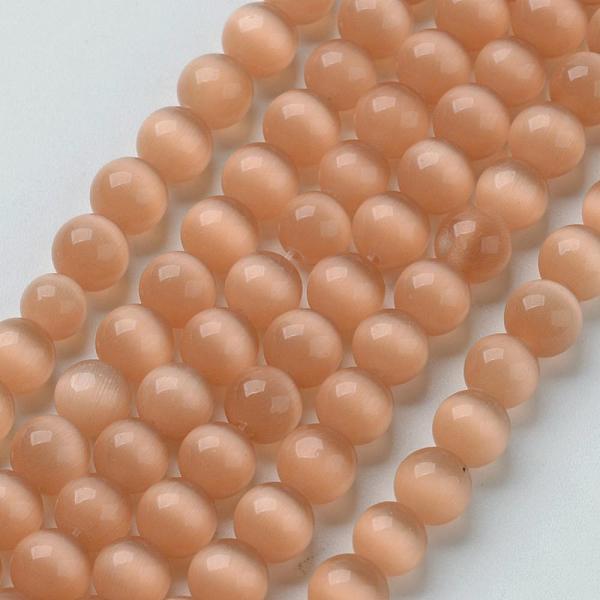

PandaHall Cat Eye Beads, Round, Coral, 6mm, Hole: 1mm, about 66pcs/strand, 15.5 inch Glass Round Red