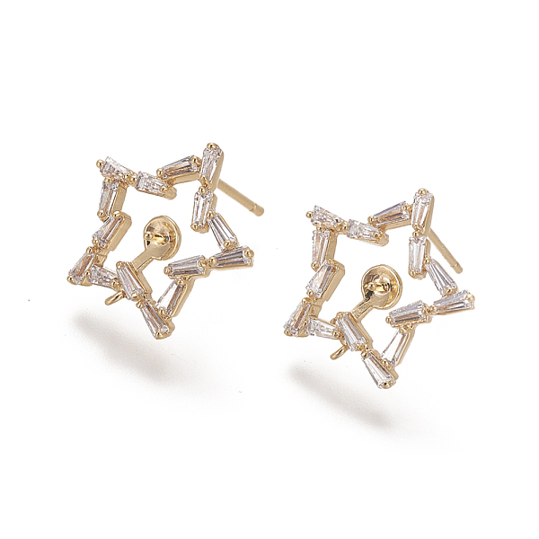 

PandaHall Brass Micro Pave Cubic Zirconia Stud Earring Settings, with Loop, Star, Real 18K Gold Plated, 14mm, Star: 16.8x16.8x2.5mm, Hole...