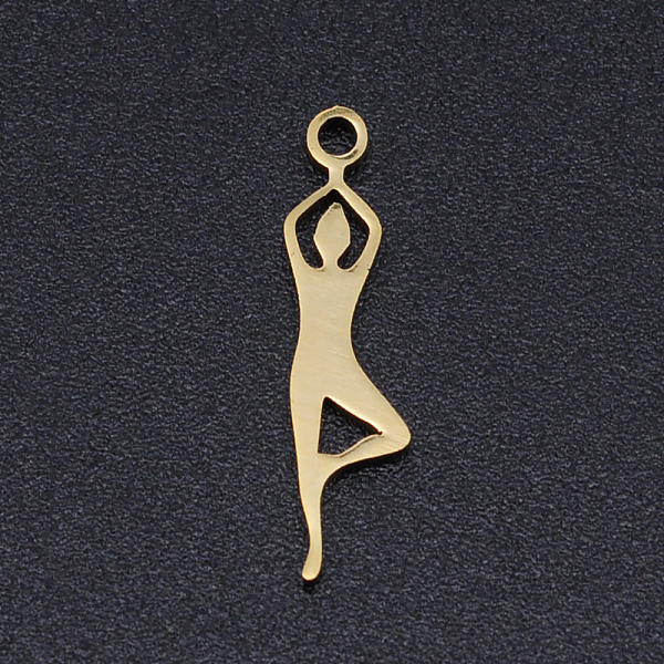 

PandaHall Chakra Theme, 201 Stainless Steel Laser Cut Pendants, Yoga, Golden, 17.5x4x1mm, Hole: 1.4mm 201 Stainless Steel Human