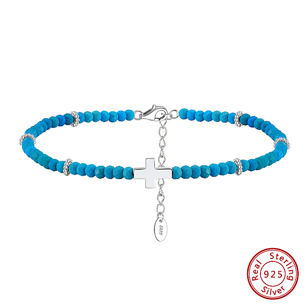 

PandaHall 925 Sterling Silver Anklets, Synthetic Turquoise Beads Anklet, Cross, Real Platinum Plated, 8-1/2 inch(21.5cm) Sterling Silver...