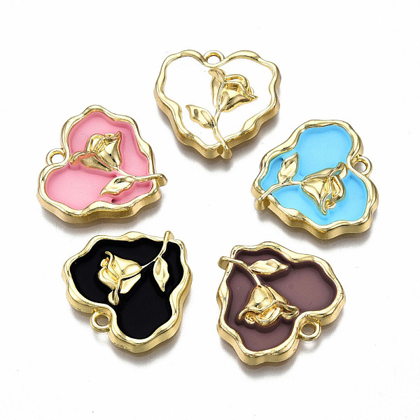 

PandaHall Rack Plating Alloy Enamel Pendants, Cadmium Free & Lead Free, Light Gold, Heart with Rose, Mixed Color, 20x21x4mm, Hole: 1.8mm..., Multicolor