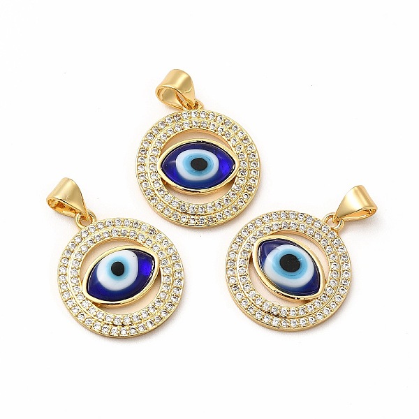 

PandaHall Rack Plating Real 18K Gold Plated Brass Micro Pave Clear Cubic Zirconia Pendants, with Handmade Lampwork, Cadmium Free & Lead Free..., Blue
