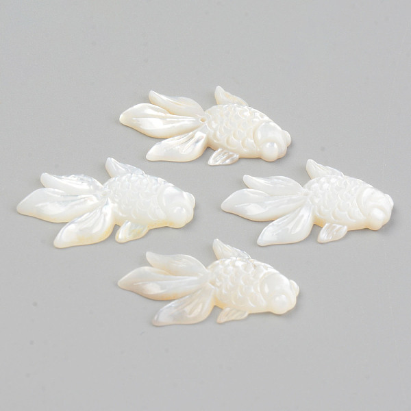 

PandaHall Natural White Shell Mother of Pearl Shell Beads, Goldfish, Seashell Color, 23.5x14~15x2.5mm, Hole: 0.7mm White Shell Fish