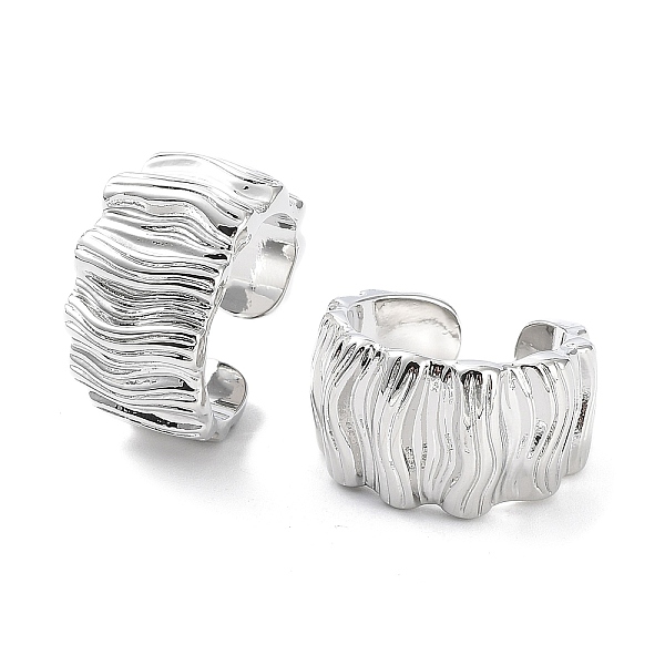 

PandaHall Brass Textured Open Cuff Rings for Women, Platinum, Inner Diameter: 18mm Brass