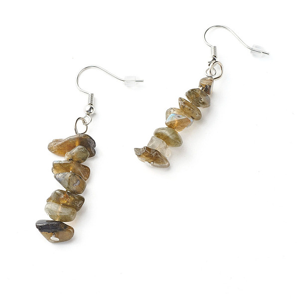 

PandaHall Natural Labradorite Chip Beads Dangle Earrings, Brass Jewelry for Girl Women, Platinum, 53.5~54.5mm, Pin: 0.5mm Labradorite