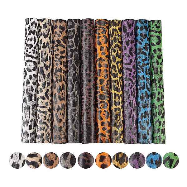 10 Pcs 10 Colors Laser PU Leather Leopard Print Fabric