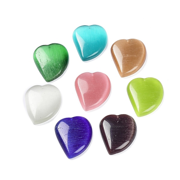 

PandaHall Cat Eye Pendants, Heart Charms, Mixed Color, 43x34x8mm, Hole: 1.4mm Cat Eye Heart Multicolor