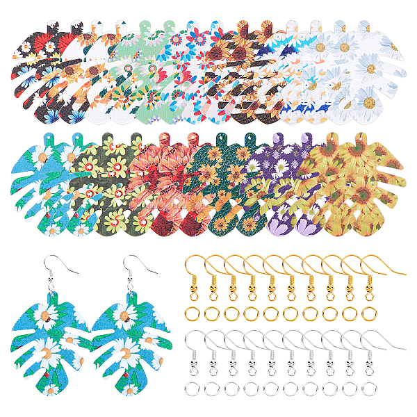 

PandaHall SUPERFINDINGS DIY 13 Pairs Double-Sided Printing PU Leather Earring Making Kits, Including 13 Colors Leaf Big Pendants, Brass..., Multicolor