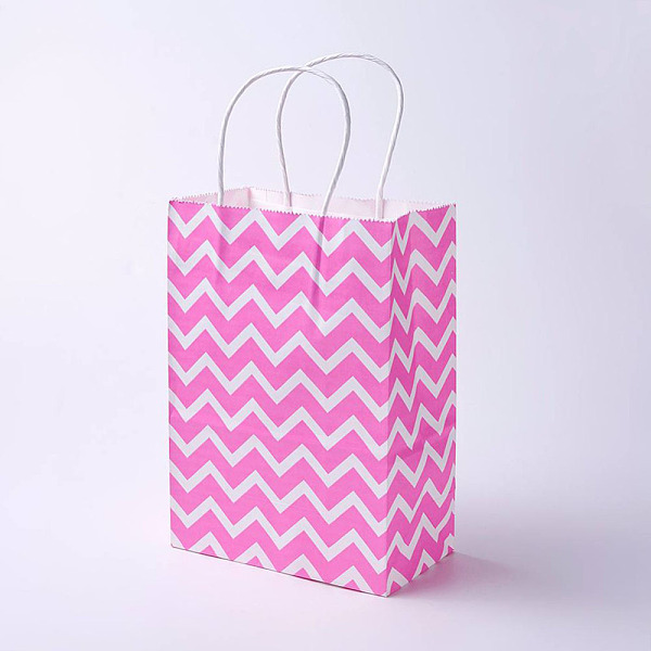 

PandaHall kraft Paper Bags, with Handles, Gift Bags, Shopping Bags, Rectangle, Wave Pattern, Pink, 27x21x10cm Paper Others Pink