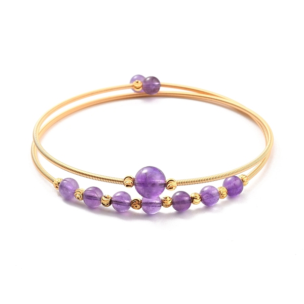 

PandaHall Golden Brass Double Loop Wrap Bangle, Natural Amethyst Beaded Open Bangle for Women, Lead Free & Cadmium Free, Inner Diameter...