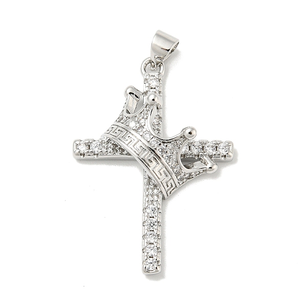 

PandaHall Rack Plating Brass Micro Pave Cubic Zirconia Pendants, Long-Lasting Plated, Lead Free & Cadmium Free, Cross with Crown Charms..., Clear
