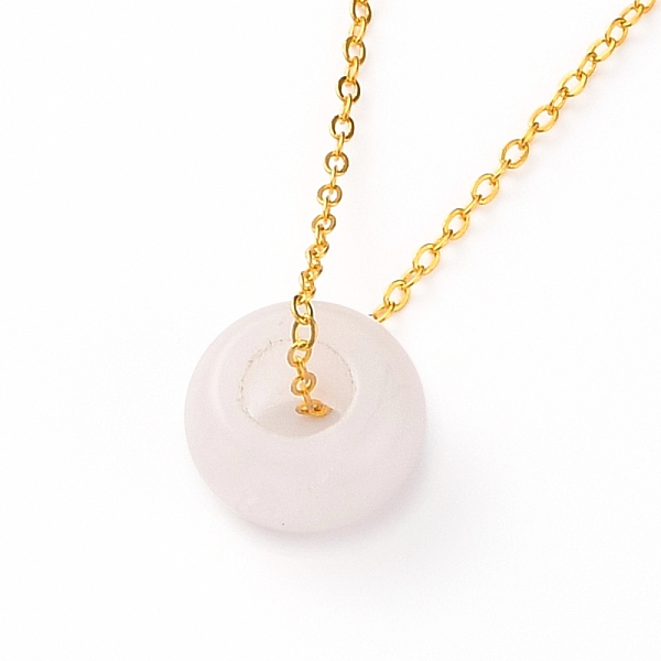 

PandaHall Rondelle Natural Rose Quartz Pendant Necklaces, with Brass Cable Chains, Golden, 18-1/4 inch(46.5cm) Rose Quartz