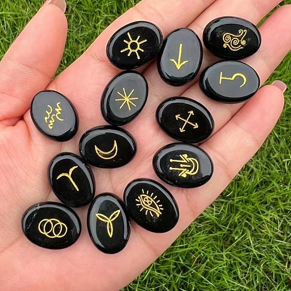 

PandaHall Oval Natural Obsidian Rune Stones, Healing Stones for Chakras Balancing, Crystal Therapy, Meditation, Reiki, Divination, 20x15mm...
