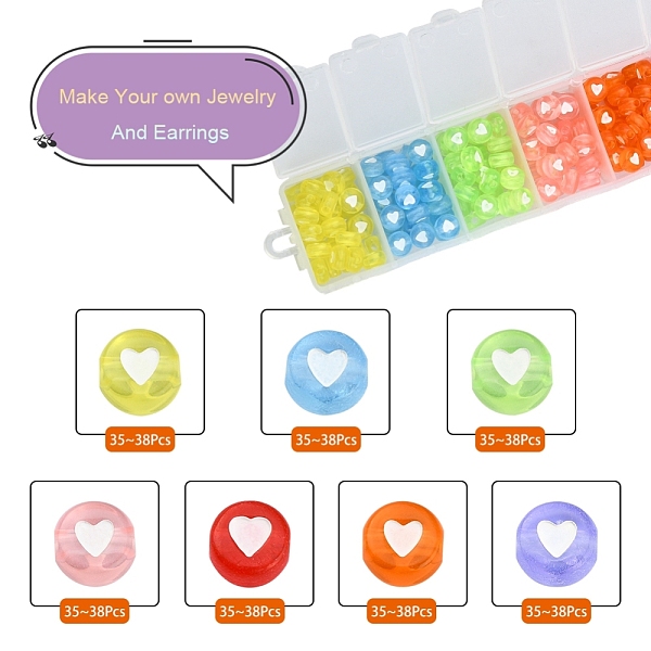 

PandaHall 245~266Pcs 7 Colors Transparent Acrylic Beads, Flat Round with White Heart, Mixed Color, 7x3.5mm, Hole: 1.8mm, about..., Multicolor