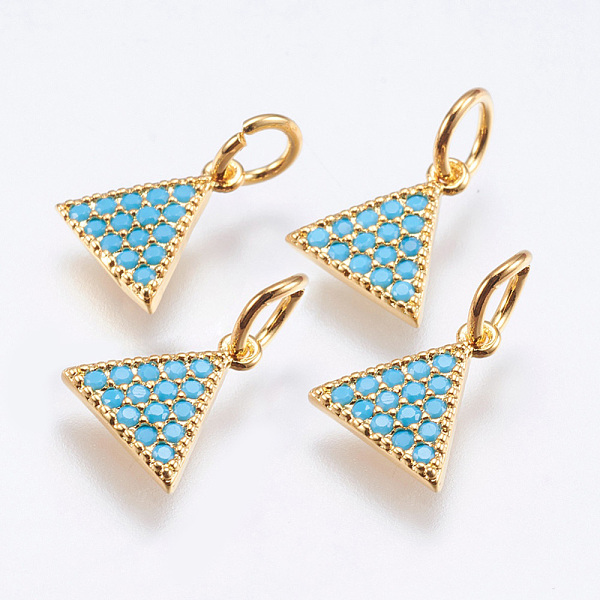 

PandaHall Brass Micro Pave Cubic Zirconia Charms, Cadmium Free & Lead Free, Triangle, Real 18K Gold Plated, 9x8.5x1.5mm, Hole: 3mm..., Blue