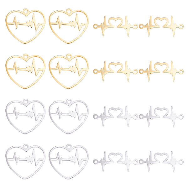 

PandaHall Unicraftale 16Pcs 4 Style 201 Stainless Steel Links Connectors, Heartbeat & Heart with Heartbeat/ECG, Golden & Stainless Steel...