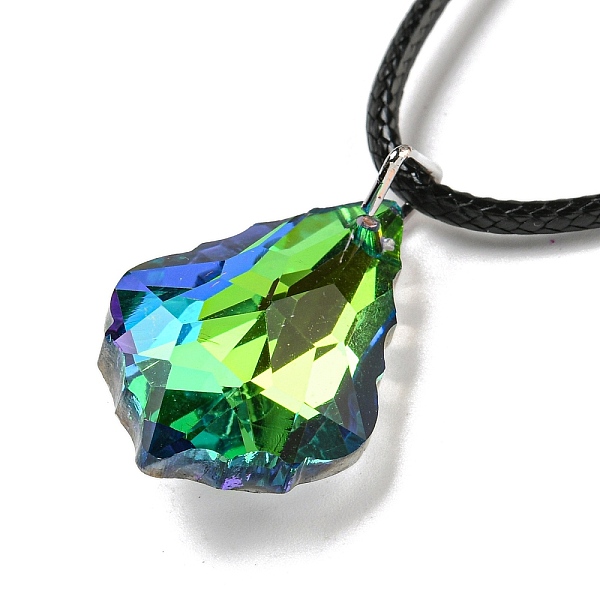 

PandaHall Waxed Cord Necklaces, K9 Glass Pendant Necklaces, Rhombus, Sea Green, 17.72 inch(45cm) Glass Rhombus