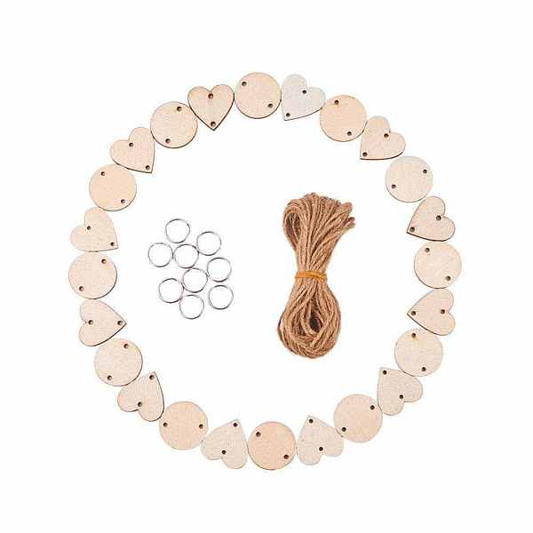 PandaHall Nbeads® DIY Jewelry Findings, with Wood Links, Iron Jump Rings and Hemp Cord Twine String, BurlyWood Mixed Material