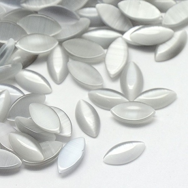 

PandaHall Cat Eye Cabochons, Horse Eye, WhiteSmoke, 10x5x1.5~2mm Glass Horse Eye White