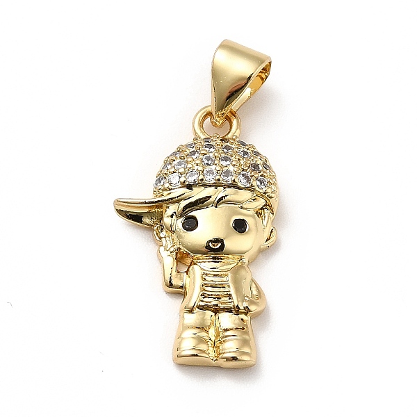 

PandaHall Brass Micro Pave Cubic Zirconia Pendants, Long-Lasting Plated, Real 18K Gold Plated, Boy Charm with Cap, Clear, 20x12x4mm, Hole...