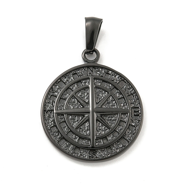 

PandaHall 304 Stainless Steel Pendants, Flat Round with Compass Charm, Black, 25.5x22x3mm, Hole: 7x3.5mm 304 Stainless Steel Flat Round