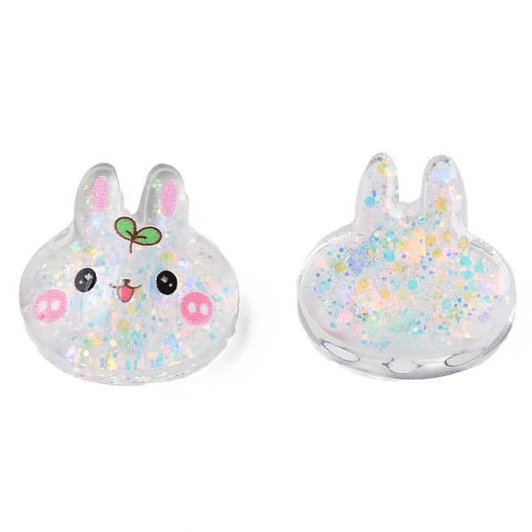 

PandaHall Printed Translucent Epoxy Resin Cabochons, with Paillettes, Rabbit, Colorful, 20x18.5x6.5mm Epoxy Resin Rabbit