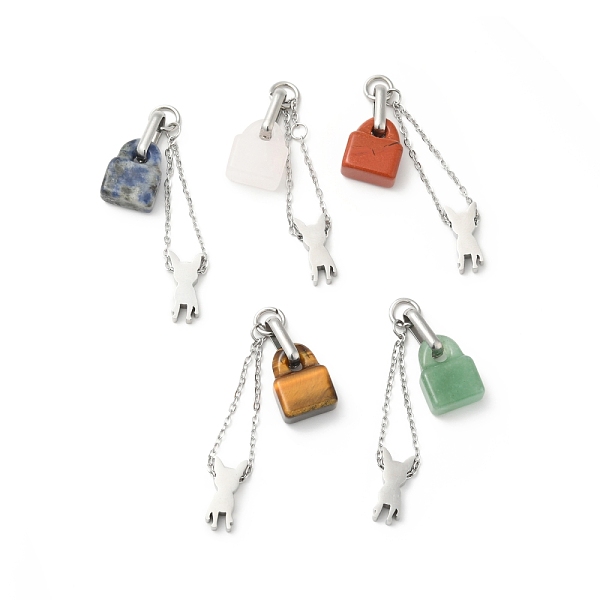 

PandaHall Natural Mixed Gemstone Big Pendants, Lock Charm, with Stainless Steel Color Plated 304 Stainless Steel Dog Findings, 72x1.5mm...