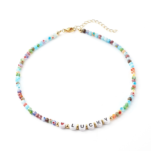 

PandaHall Beaded Necklaces, with Acrylic Beads, Brass Beads, Glass Beads, 304 Stainless Steel Findings & Brass Chain, Word Lucky, Colorful...