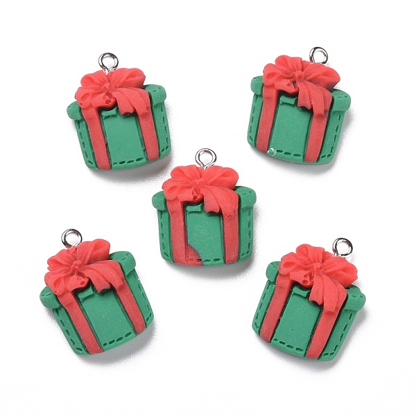 

PandaHall Christmas Opaque Resin Pendants, with Platinum Tone Iron Loops, Gift Box Shape, Green, 24x18x8mm, Hole: 2mm Iron+Resin Box Green