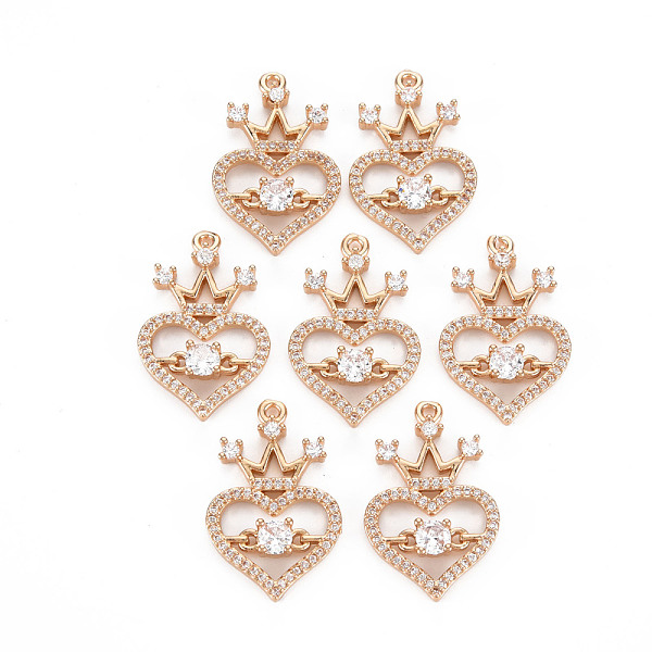 

PandaHall Rack Plating Brass Micro Pave Clear Cubic Zirconia Pendants, Long-Lasting Plated, Cadmium Free & Lead Free, Heart with Crown...