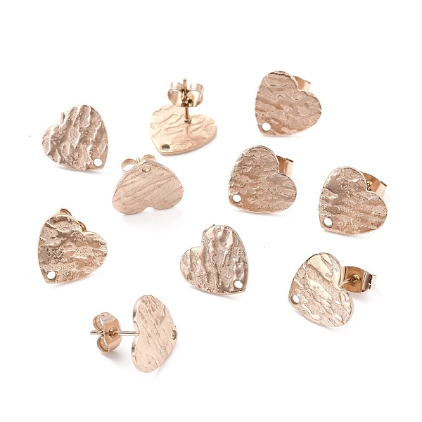 

PandaHall Ion Plating(IP) 304 Stainless Steel Stud Earring Findings, with Ear Nuts, Textured Heart, Rose Gold, 12x13mm, Hole: 1.5mm, Pin...