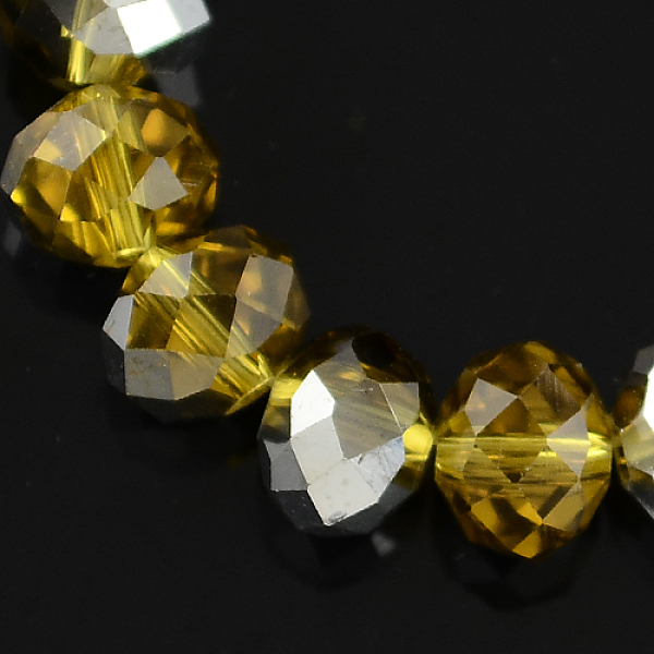 

PandaHall Electroplate Glass Bead Strands, Half Silver Plated, Faceted, Rondelle, Dark Goldenrod, 10x7mm, Hole: 1mm, about 70~72pcs/strand..., Gold