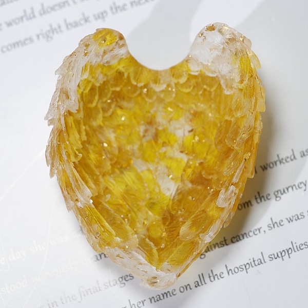 

PandaHall Resin Craft Display Decorations, with Citrine Chip, Glittered Angel Wing Crystal Storage Tray, for Home Feng Shui Ornament...