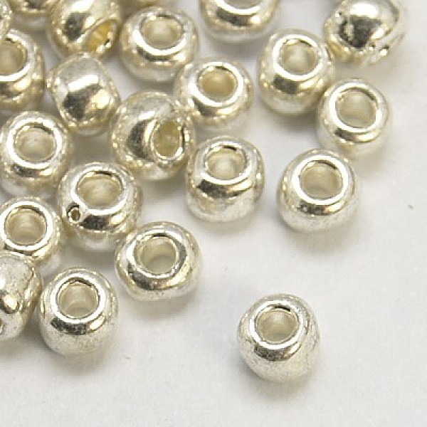 

PandaHall Glass Seed Beads, Dyed Colors, Round, Silver, Size: about 4mm in diameter, hole:1.5mm Glass Silver
