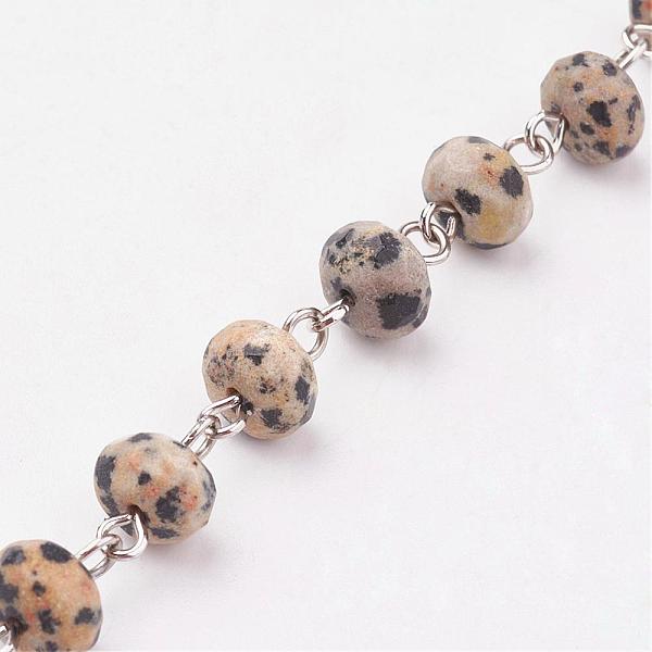 

PandaHall Handmade Beaded Chains, Unwelded, with Dalmatian Jasper and Iron Needle, 39.37 inch, 1m/strand Dalmatian Jasper