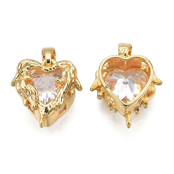 

PandaHall Brass Micro Pave Cubic Zirconia Charms, with Brass Snap on Bails, Heart Charms, Real 18K Gold Plated, Nickel Free, Clear...