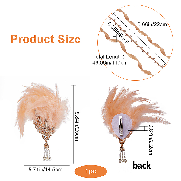 

PandaHall Feather Hippie Headband Floral Crown,with Alloy Chain & Rhinestone, Wedding Party Beach Bridal Decorative Hair Accessories..., Brown