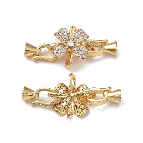 

PandaHall Rack Plating Flower Brass Pave Clear Cubic Zirconia Fold Over Clasps, Cadmium Free & Lead Free, Long-Lasting Plated, Real 18K Gold...